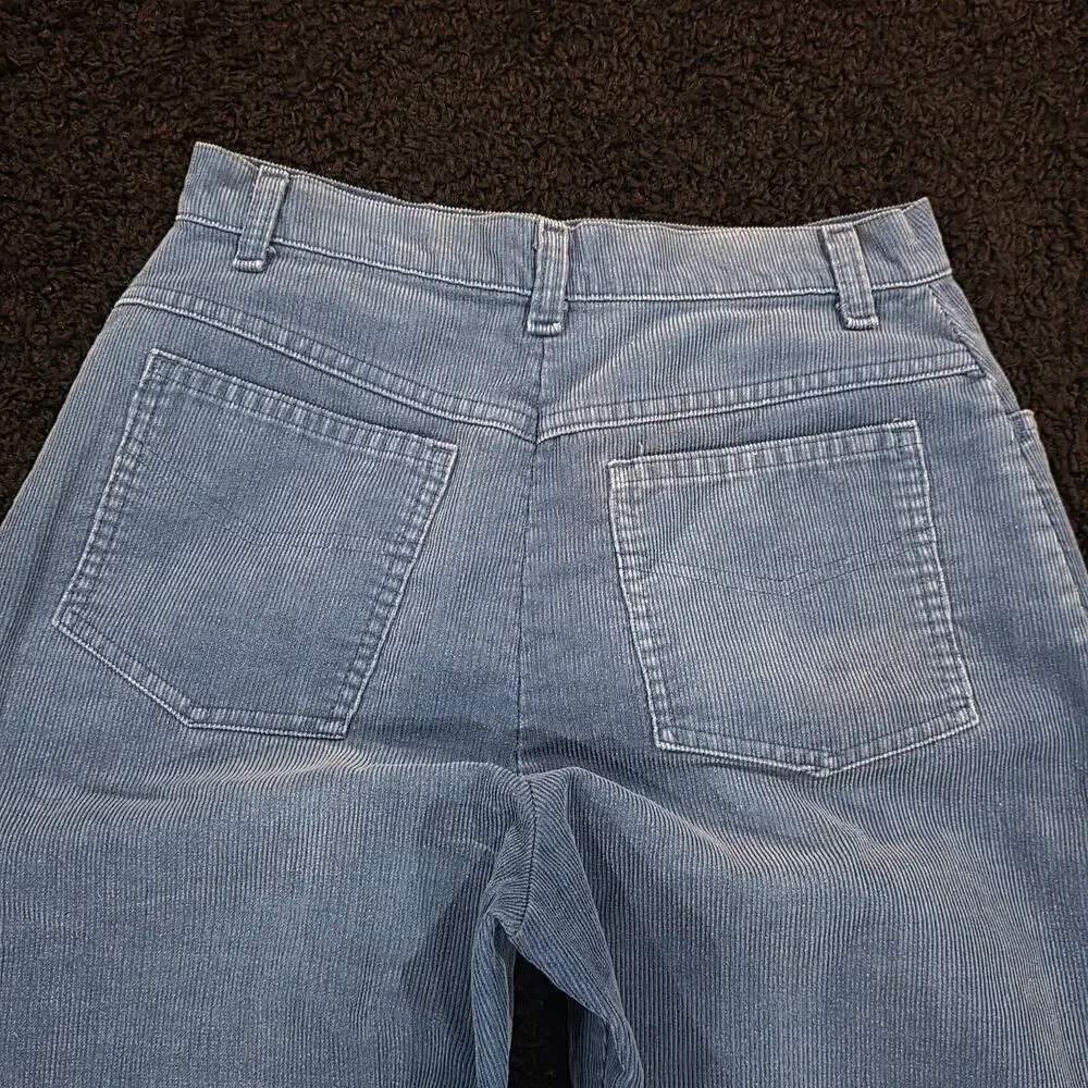 Rare Vintage 70 Sears Blue Pleated Tapered Corduroy High Rise Trousers Size 28